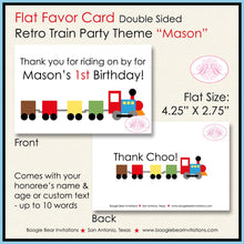 Load image into Gallery viewer, Retro Train Birthday Party Card Favor Tent Place Food Appetizer Sign Tag Girl Boy Choo Railroad Tracks Boogie Bear Invitations Mason Theme
