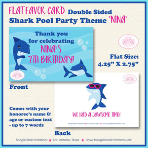 Shark Pool Birthday Party Favor Card Tent Place Appetizer Food Sign Pink Girl Swimming Ocean Beach Splash Boogie Bear Invitations Nina Theme