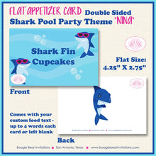 Load image into Gallery viewer, Shark Pool Birthday Party Favor Card Tent Place Appetizer Food Sign Pink Girl Swimming Ocean Beach Splash Boogie Bear Invitations Nina Theme