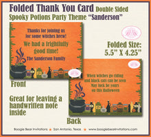 Load image into Gallery viewer, Halloween Potions Party Thank You Card Note Gift Spider Witches Brew Spooky Cauldron Boogie Bear Invitations Sanderson Theme Printed