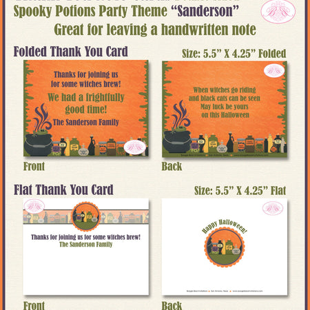 Halloween Potions Party Thank You Card Note Gift Spider Witches Brew Spooky Cauldron Boogie Bear Invitations Sanderson Theme Printed
