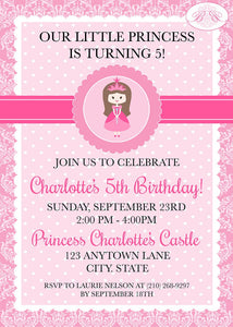 Pink Princess Birthday Party Invitation Girl Crown Royal Queen Ball Gown Boogie Bear Invitations Charlotte Theme Paperless Printable Printed