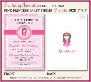 Pink Princess Birthday Party Invitation Girl Crown Royal Queen Ball Gown Boogie Bear Invitations Charlotte Theme Paperless Printable Printed
