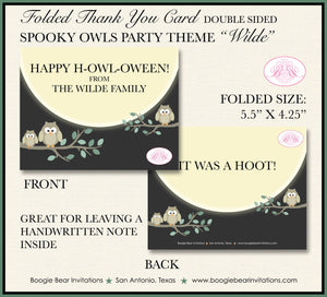 Halloween Owls Party Thank You Card Note Gift Fall Spooky Full Moon Autumn Tree Outdoor Hoot Owl Boogie Bear Invitations Wilde Theme Printed