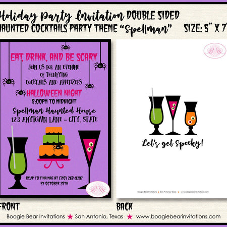 Haunted Cocktails Party Invitation Halloween Spooky Spider Drinks Cake Boogie Bear Invitations Spellman Theme Paperless Printable Printed