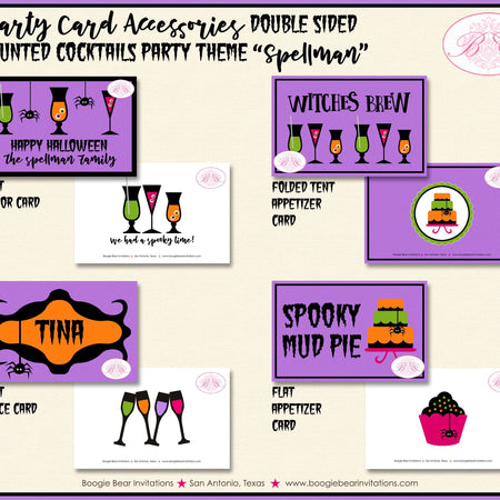 Haunted Cocktails Party Favor Card Tent Appetizer Place Drink Food Tag Sign Halloween Spider Spooky Boogie Bear Invitations Spellman Theme