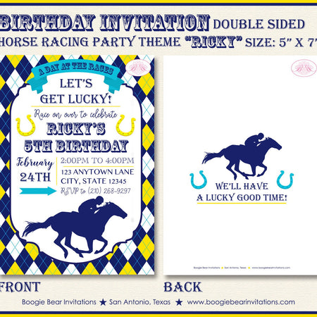 Horse Racing Birthday Party Invitation Orange Blue Kentucky Derby Race Track Boogie Bear Invitations Ricky Theme Paperless Printable Printed