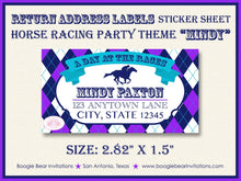 Load image into Gallery viewer, Horse Racing Birthday Party Invitation Purple Blue Girl Kentucky Derby Track Boogie Bear Invitations Mindy Theme Paperless Printable Printed