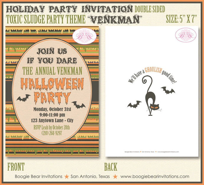 Toxic Sludge Halloween Party Invitation Spooky Slime Sewer Black Bat Cat Boogie Bear Invitations Venkman Theme Paperless Printable Printed