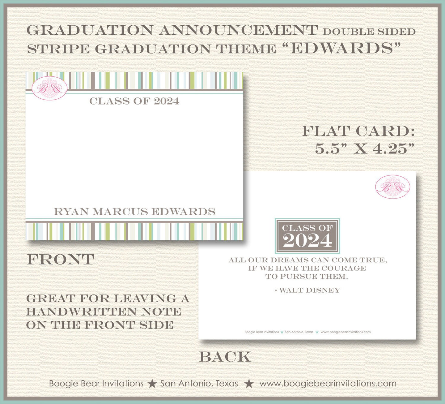 Modern Stripe Graduation Thank You Cards High School College Retro Party 2022 2023 2024 2025 Boogie Bear Invitations Edwards Theme Printed