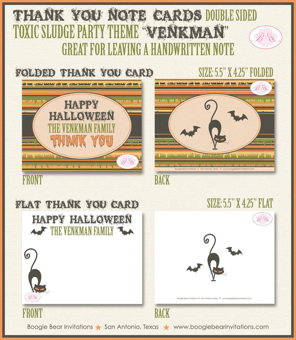 Toxic Sludge Party Thank You Card Note Gift Halloween Spooky Slime Sewer Haunted Black Bat Cat Boogie Bear Invitations Venkman Theme Printed