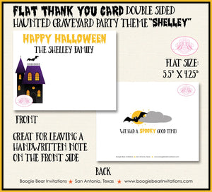 Haunted Graveyard Party Thank You Card Note Gift Halloween Cemetery House Bat Spider Black Cat Boogie Bear Invitations Shelley Theme Printed