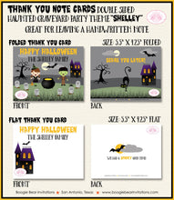 Load image into Gallery viewer, Haunted Graveyard Party Thank You Card Note Gift Halloween Cemetery House Bat Spider Black Cat Boogie Bear Invitations Shelley Theme Printed