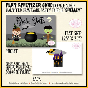 Haunted Graveyard Party Favor Card Tent Place Food Appetizer Tag Sign Halloween Cemetery House Costume Boogie Bear Invitations Shelley Theme