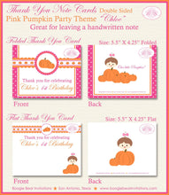 Load image into Gallery viewer, Pink Pumpkin Party Thank You Card Birthday Girl Fall Autumn Harvest Orange Rustic Farm Barn 1st Boogie Bear Invitations Chloe Theme Printed