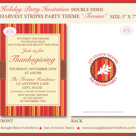 Harvest Stripes Thanksgiving Party Invitation Autumn Leaf Fall Red Brown Boogie Bear Invitations Trevino Theme Paperless Printable Printed