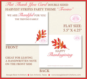Harvest Stripes Thanksgiving Thank You Cards Flat Folded Note Dinner Autumn Leaf Fall Red 1st Boogie Bear Invitations Trevino Theme Printed