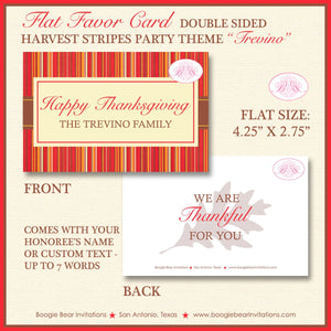 Harvest Stripes Thanksgiving Party Favor Card Tent Appetizer Place Food Dinner Autumn Leaf Fall Red Boogie Bear Invitations Trevino Theme