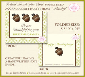 Acorn Thanksgiving Party Thank You Cards Flat Folded Autumn Fall Harvest Green Brown Birthday Boogie Bear Invitations Fleming Theme Printed