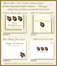 Load image into Gallery viewer, Acorn Thanksgiving Party Thank You Cards Flat Folded Autumn Fall Harvest Green Brown Birthday Boogie Bear Invitations Fleming Theme Printed