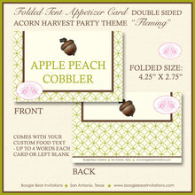 Load image into Gallery viewer, Acorn Thanksgiving Party Favor Card Tent Appetizer Place Food Autumn Fall Harvest Green Brown Rustic Boogie Bear Invitations Fleming Theme