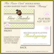 Load image into Gallery viewer, Acorn Thanksgiving Party Favor Card Tent Appetizer Place Food Autumn Fall Harvest Green Brown Rustic Boogie Bear Invitations Fleming Theme
