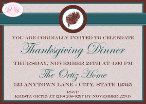 Pinecone Thanksgiving Dinner Party Invitation Formal Stripe Ribbon Autumn Boogie Bear Invitations Ortiz Theme Paperless Printable Printed