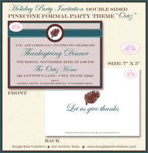 Pinecone Thanksgiving Dinner Party Invitation Formal Stripe Ribbon Autumn Boogie Bear Invitations Ortiz Theme Paperless Printable Printed