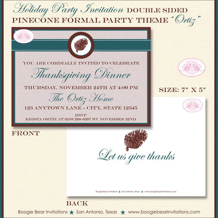 Pinecone Thanksgiving Dinner Party Invitation Formal Stripe Ribbon Autumn Boogie Bear Invitations Ortiz Theme Paperless Printable Printed