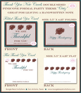 Pinecone Thanksgiving Party Thank You Card Flat Folded Note Dinner Formal Celebrate Brown Teal Boogie Bear Invitations Ortiz Theme Printed