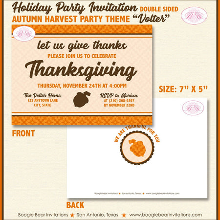 Thanksgiving Dinner Party Invitation Autumn Fall Harvest Brown Orange Retro Boogie Bear Invitations Volter Theme Paperless Printable Printed