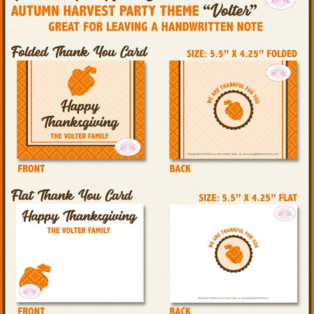 Thanksgiving Dinner Thank You Cards Flat Folded Note Autumn Fall Harvest Brown Orange Retro 1st Boogie Bear Invitations Volter Theme Printed