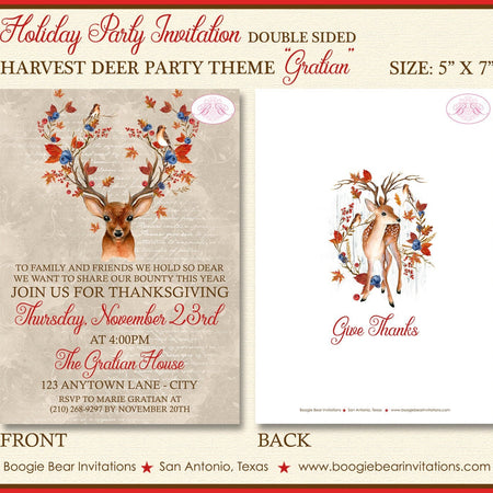 Thanksgiving Harvest Deer Party Invitation Autumn Fall Woodland Animals Boogie Bear Invitations Gratian Theme Paperless Printable Printed