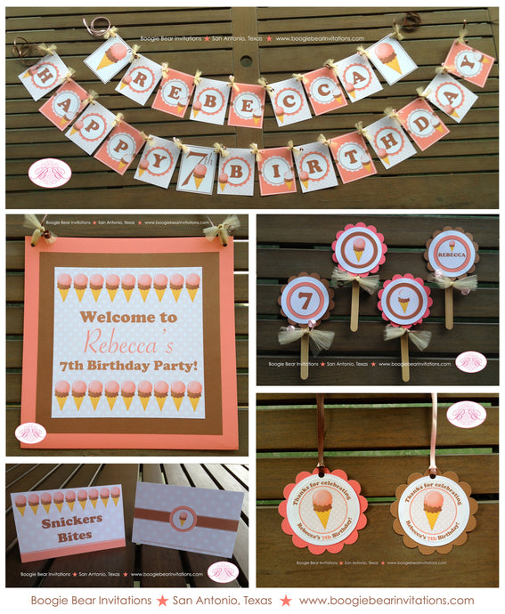 Retro Ice Cream Birthday Party Package Girl Summer Happy Door Banner Sign Popsicle Vintage Retro Sweet Boogie Bear Invitations Rebecca Theme