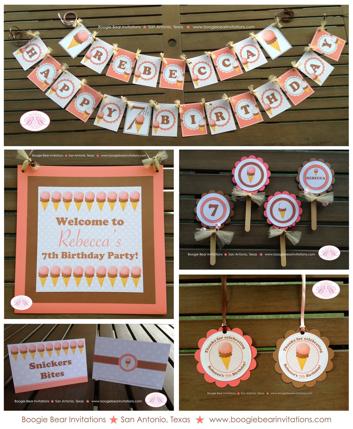 Retro Ice Cream Birthday Party Package Girl Summer Happy Door Banner Sign Popsicle Vintage Retro Sweet Boogie Bear Invitations Rebecca Theme