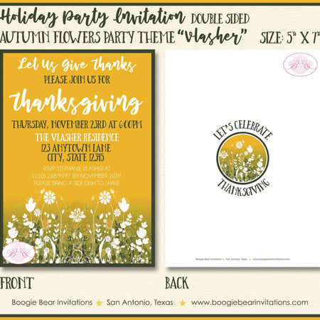 Autumn Flowers Party Invitation Dinner Fall Floral Harvest Thanksgiving Boogie Bear Invitations Vlasher Theme Paperless Printable Printed