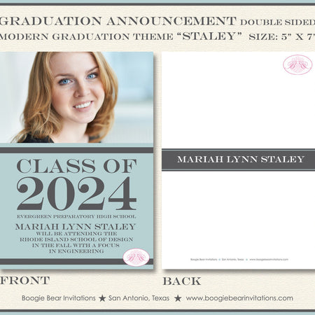 Modern Photo Graduation Announcement Ribbon Girl Boy 2021 2022 2023 2024 Boogie Bear Invitations Staley Theme Paperless Printable Printed