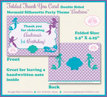 Load image into Gallery viewer, Mermaid Pool Thank You Card Birthday Party Note Purple Blue Green Girl Ocean Beach Swimming Boogie Bear Invitations Andrina Theme Printed