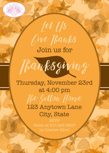 Autumn Leaves Thanksgiving Party Invitation Dinner Formal Fall Brown Orange Boogie Bear Invitations Sutton Theme Paperless Printable Printed