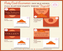 Load image into Gallery viewer, Autumn Harvest Party Favor Card Tent Appetizer Place Food Thanksgiving Dinner Pumpkin Fall Orange Boogie Bear Invitations Fitzgerald Theme