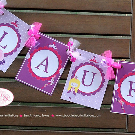 Fairy Princess Birthday Party Banner Girl Magic Wand Carriage Pink Purple Castle Crown 1st 2nd 3rd 4th Boogie Bear Invitations Lauren Theme