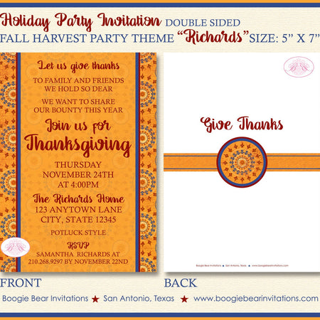 Thanksgiving Dinner Party Invitation Medallion Gold Harvest Fall Autumn Boogie Bear Invitations Richards Theme Paperless Printable Printed