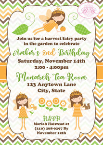 Fall Fairy Pumpkin Birthday Party Invitation Princess Girl Garden Fairies Boogie Bear Invitations Paperless Printable Printed Amber Theme