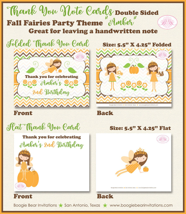 Fall Fairy Pumpkin Birthday Party Thank You Card Princess Girl Garden Fairies Autumn Boogie Bear Invitations Amber Theme Printed