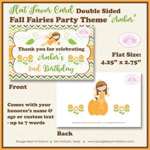 Fall Fairy Birthday Party Favor Card Place Food Appetizer Princess Girl Garden Fairies Autumn Pumpkin Boogie Bear Invitations Amber Theme