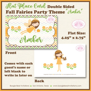 Fall Fairy Birthday Party Favor Card Place Food Appetizer Princess Girl Garden Fairies Autumn Pumpkin Boogie Bear Invitations Amber Theme