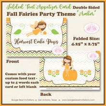 Load image into Gallery viewer, Fall Fairy Birthday Party Favor Card Place Food Appetizer Princess Girl Garden Fairies Autumn Pumpkin Boogie Bear Invitations Amber Theme