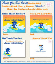 Load image into Gallery viewer, Surfer Shark Birthday Party Thank You Card Ocean Beach Swimming Swim Surf Surfing Pool Tropical Boogie Bear Invitations Xander Theme Printed
