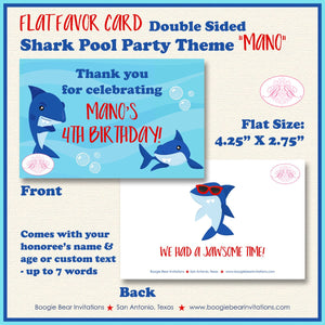 Shark Pool Birthday Party Favor Card Tent Place Appetizer Food Sign Swimming Ocean Beach Blue Red Splash Boogie Bear Invitations Mano Theme