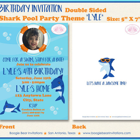 Shark Pool Birthday Party Invitation Photo Swim Swimming Ocean Beach Splash Boogie Bear Invitations Lyle Theme Paperless Printable Printed